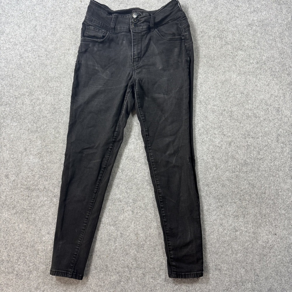 Frenzy Womens High Rise Skinny Jeans 11 Black Solid Cotton Blend Stretch